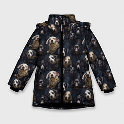 Куртка зимняя для девочки Паттерн из собак, цвет: 3D-черный