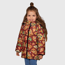 Куртка зимняя для девочки Кусочки пиццы ассорти - акварельный паттерн, цвет: 3D-красный — фото 2