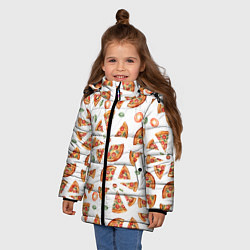 Куртка зимняя для девочки Кусочки пиццы - паттерн на белом, цвет: 3D-светло-серый — фото 2