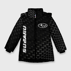 Куртка зимняя для девочки Subaru карбоновый фон, цвет: 3D-черный