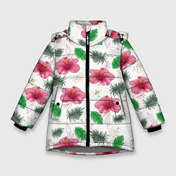 Куртка зимняя для девочки Цветочный паттерн, цвет: 3D-светло-серый