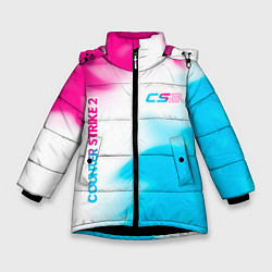 Куртка зимняя для девочки Counter Strike 2 neon gradient style: надпись, сим, цвет: 3D-черный