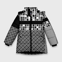 Зимняя куртка для девочки Черно-белый лоскутный узор-пэчворк
