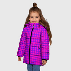 Куртка зимняя для девочки Малиновый неоновый клетчатый узор, цвет: 3D-черный — фото 2