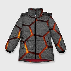 Куртка зимняя для девочки Металлические плиты и лава, цвет: 3D-красный