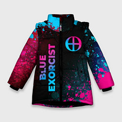Зимняя куртка для девочки Blue Exorcist - neon gradient: надпись, символ