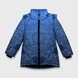 Куртка зимняя для девочки Мандала на градиенте синего цвета, цвет: 3D-черный