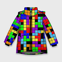 Куртка зимняя для девочки Тетрис цветные блоки, цвет: 3D-светло-серый