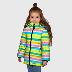 Куртка зимняя для девочки Желто-зеленый полосатый узор, цвет: 3D-красный — фото 2