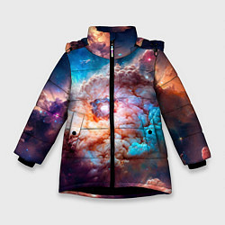 Зимняя куртка для девочки Небула в космосе в голубо-розовых тонах - нейронна