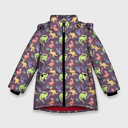 Куртка зимняя для девочки Динозавры паттерн, цвет: 3D-красный