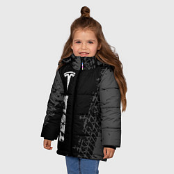 Куртка зимняя для девочки Tesla speed на темном фоне со следами шин: по-верт, цвет: 3D-черный — фото 2