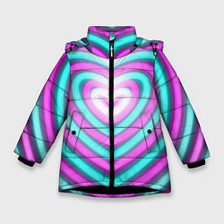 Куртка зимняя для девочки Неоновые сердца, цвет: 3D-черный