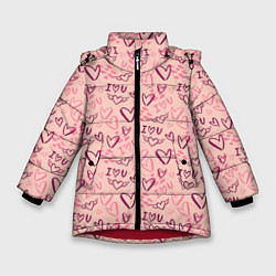 Куртка зимняя для девочки I love you паттерн, цвет: 3D-красный