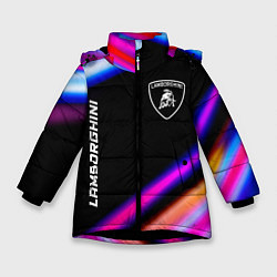 Куртка зимняя для девочки Lamborghini speed lights, цвет: 3D-черный