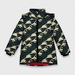 Куртка зимняя для девочки Японский паттерн гор, цвет: 3D-красный
