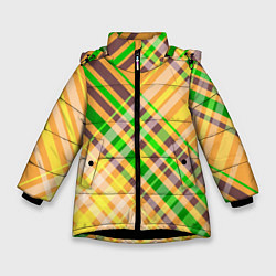 Куртка зимняя для девочки Желто-зеленый геометрический ассиметричный узор, цвет: 3D-черный
