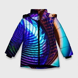 Куртка зимняя для девочки Неоновый водоворот, цвет: 3D-черный