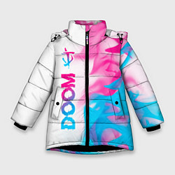 Куртка зимняя для девочки Doom neon gradient style: по-вертикали, цвет: 3D-черный