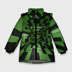Куртка зимняя для девочки Чёрно-зелёный геометрический коридор, цвет: 3D-светло-серый