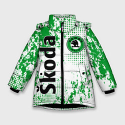Куртка зимняя для девочки Skoda auto logo, цвет: 3D-черный