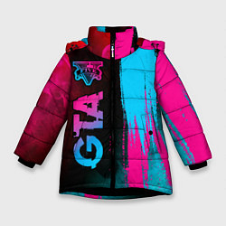 Куртка зимняя для девочки GTA - neon gradient: по-вертикали, цвет: 3D-черный