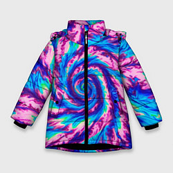 Куртка зимняя для девочки Тай-дай розово-голубой, цвет: 3D-черный