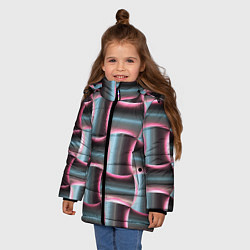 Куртка зимняя для девочки Множество полурозовых изогнутых четырёхугольников, цвет: 3D-красный — фото 2