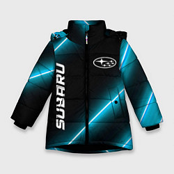 Куртка зимняя для девочки Subaru неоновые лампы, цвет: 3D-черный