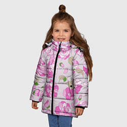 Куртка зимняя для девочки Чудесные пионы, цвет: 3D-светло-серый — фото 2