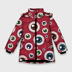 Куртка зимняя для девочки Множество жутких глаз, цвет: 3D-черный