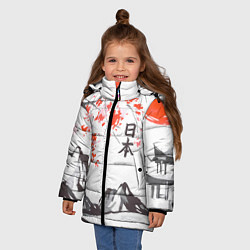 Куртка зимняя для девочки Цветущая сакура и солнце - Япония, цвет: 3D-черный — фото 2