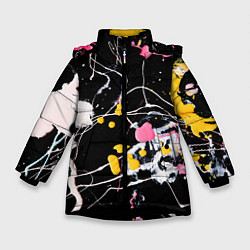 Куртка зимняя для девочки Композиция из пятен красок, цвет: 3D-черный