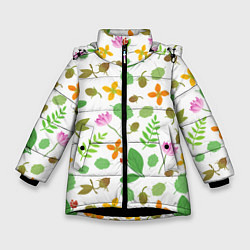 Зимняя куртка для девочки Цветы и листья