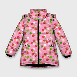 Куртка зимняя для девочки Паттерн земляника и цветы, цвет: 3D-черный