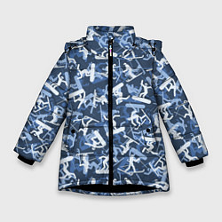 Куртка зимняя для девочки Сноубордист и Лыжник - камуфляж, цвет: 3D-черный