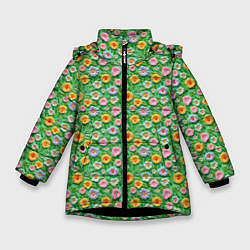 Куртка зимняя для девочки Объемные текстурные цветочки, цвет: 3D-черный