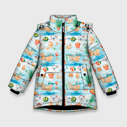Куртка зимняя для девочки Летнее настроение, цвет: 3D-черный