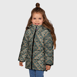 Куртка зимняя для девочки Зелено-золотые ромбы, цвет: 3D-черный — фото 2