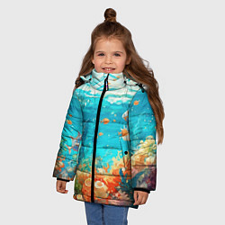 Куртка зимняя для девочки Морской подводный мир, цвет: 3D-красный — фото 2