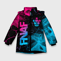 Куртка зимняя для девочки FNAF - neon gradient: надпись, символ, цвет: 3D-черный