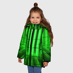 Куртка зимняя для девочки Зеленые неоновый световой фон, цвет: 3D-светло-серый — фото 2