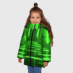 Куртка зимняя для девочки Зеленые световые объекты, цвет: 3D-красный — фото 2