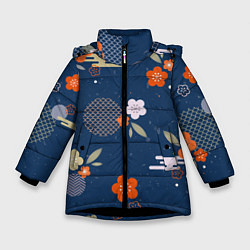 Куртка зимняя для девочки Орнамент японского кимоно, цвет: 3D-черный