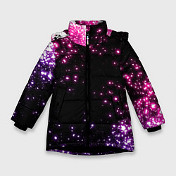 Куртка зимняя для девочки Неоновые звезды - neon, цвет: 3D-черный
