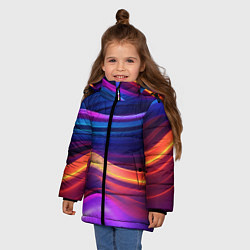 Куртка зимняя для девочки Волнистые неоновые линии, цвет: 3D-красный — фото 2