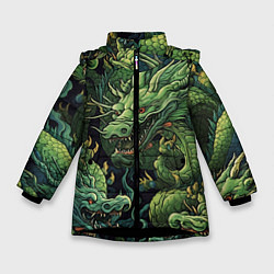 Куртка зимняя для девочки Зеленые драконы: арт нейросети, цвет: 3D-черный