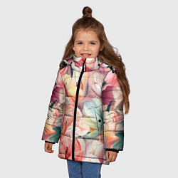 Куртка зимняя для девочки Разноцветные пастельные тюльпаны - паттерн, цвет: 3D-черный — фото 2