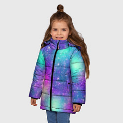 Куртка зимняя для девочки Яркий розово-голубой космос, цвет: 3D-черный — фото 2
