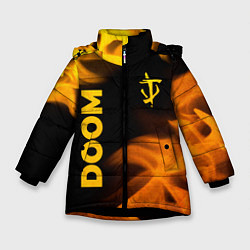 Куртка зимняя для девочки Doom - gold gradient: надпись, символ, цвет: 3D-черный